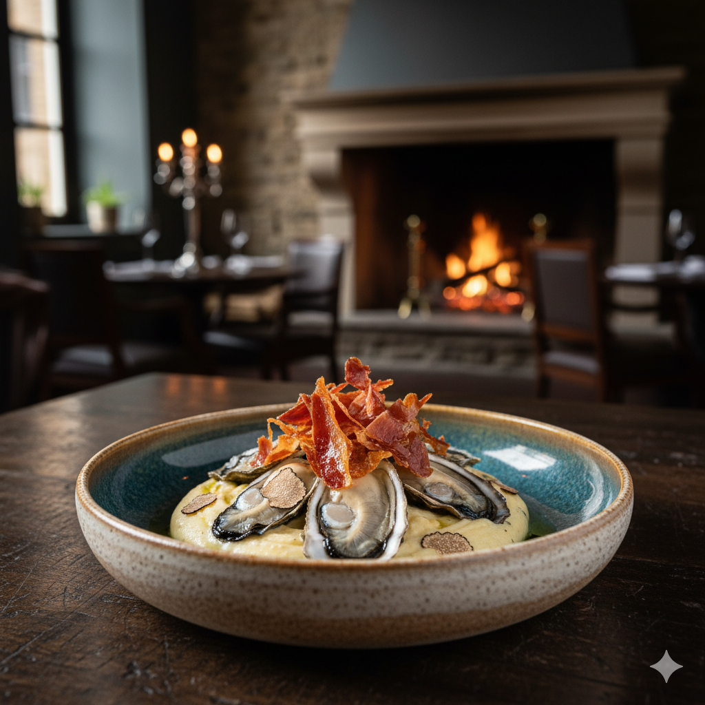 Ostiones con puré de coliflor