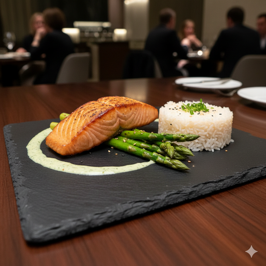 Salmón a la Plancha, Arroz Japonés y Espárragos Fresco -(2 porciones)